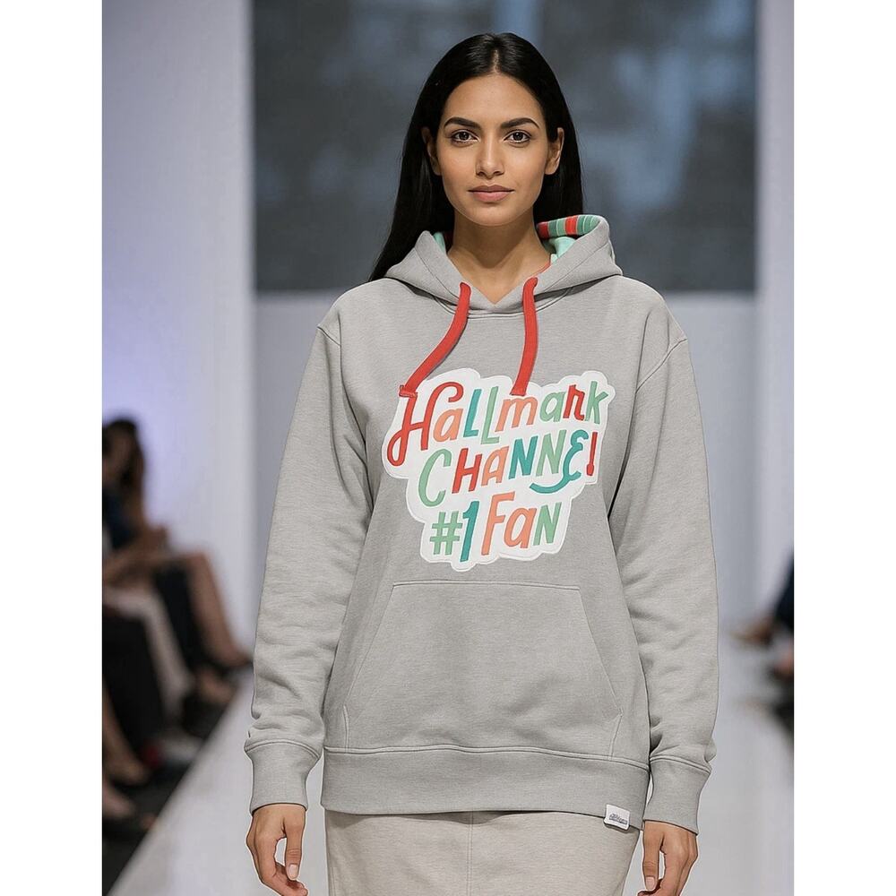 NWT Hallmark Channel Women’s #1 Fan Graphic Hoodie Cozy‎ Gray Sweatshirt, Size L